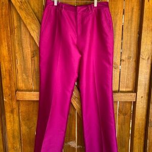 Boss Babe Perry Ellis 100% Silk Size 8 Bright Pink Lined Trousers Straight Leg